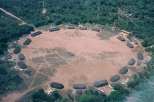 Aerial view of the Kuikuro II village in Indigenous territory of Xingu, Brazil. (Joshua Toney/MIT News)