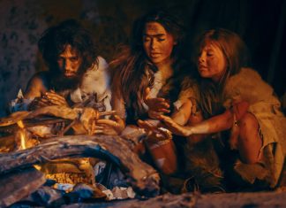 Archaeologists Unearth ‘Shaman’ Campsite From 9,000 Years Ago Stock image: Reconstruction of a group of prehistoric hunter-gatherers sat around a campfire. Archaeologists have discovered a 9,000-year-old campsite in Germany.
