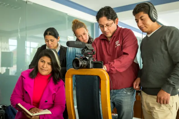 Team of journalist and producers, including Indigenous professionals, in Bolivia. Shutterstock