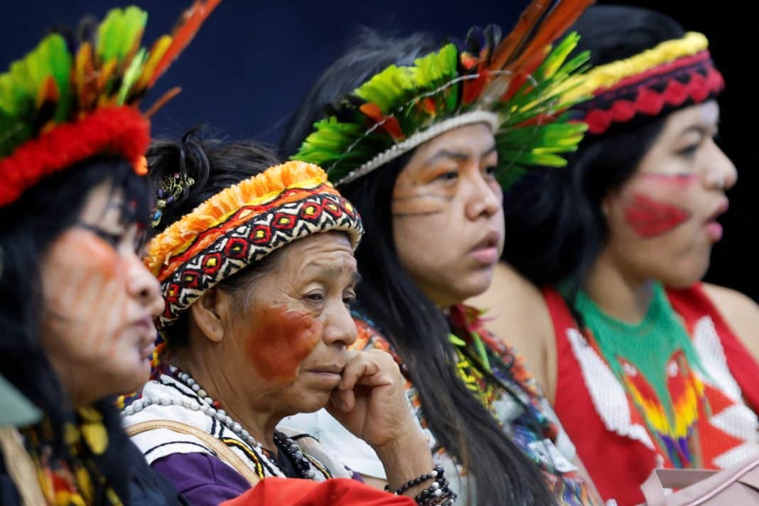 Indigenous people attend a meeting of the conciliation committee hearing to discuss the case of the so-called 'Marco Temporal' (Temporal Milestone) legal thesis in the Supreme Court in Brasilia, Brazil August 5, 2024. REUTERS/Adriano Machado