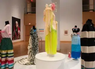 Indigenous fashion exhibition showcases Native experiences Indigenous clothing made by Native artists on display at the Spencer Museum of Art on Aug. 26. The “Native Fashion” exhibition will be open until Jan. 5, 2025. Photo by Ryan Waggoner