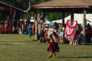 Mary-Ann Manatch dancing in the women’s traditional at the 2024 Wiikwemkoong Annual Cultural Festival on Manitoulin Island, Ont. Manatch dances woodland style mixed with elements from men’s traditional dance to tell hunting stories and work with the spirits of the land. 