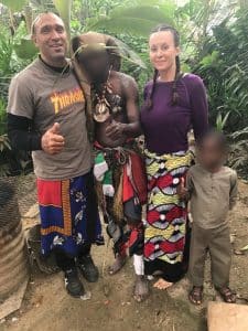 Chor Boogie (left) and wife Elizabeth Bast, at an iboga-worshiping Bwiti village in Gabon