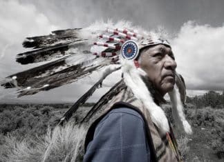 A Native American photographer took powerful portraits of members of every tribe across the US Rupert Steele of the Goshute tribe poses in a headdress. Rupert Steele, Goshute.Matika Wilbur