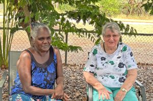 Yolngu Elder Yananymul Mununggurr with Joan McKie, who played a role in the fourth Bark Petition's journey, in 'One Mind One Heart'. Credit: Bernard Wright