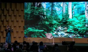 Adana giving a presentation comparing Indigenous and ‘official scientific’ medicine at Rio Innovation Week. Photograph: Courtesy of Adana Kambeba