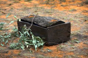 The coffin of Mungo Man, reburied in 2017 (Getty)