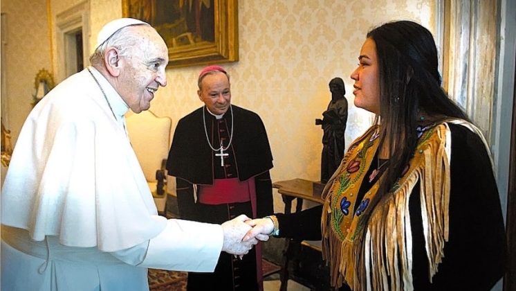 Taylor Behn-Tsakoza was part of a First Nations delegation from Canada to the Vatican City in 2022. (Supplied)