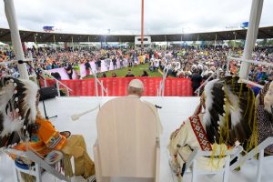 Pope Francis meets with First Nations, Metis and Inuit Indigenous communities. (Vatican Media/­Divisione Produzione Fotografica/Handout via Reuters)