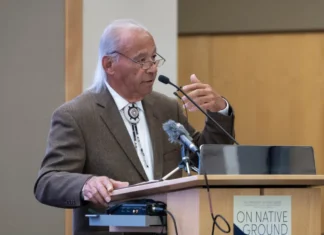 ‘A first step’; Indigenous community members call for curriculum focus, scholarships Chickahominy Chief Stephen Adkins speaking at VCU’s Cabell Library on Nov. 18, the first instance of a federally recognized tribal chief speaking at the university. Photo by Kieran Stevens.