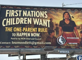 INDIGENOUS IDENTITY: The fight to protect Indian Status in Canada inches closer to law At least 15 billboards, including this one, have been placed across the Canadian province of Manitoba by Lou Moodie, Nisichawayasihk Cree Nation, in support of changes to the Indian Act to eliminate a so-called “second-generation cut-off,” which limits the ability to pass on Indian Status to future generations.