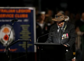 How Indigenous Acknowledgments Became a Target in Australia astor Ray Minniecon speaking at Anzac Day Welcome to Country